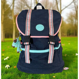 Kipling EXPERIENCE Laptop Backpack Navy Azure Monkey Keychain